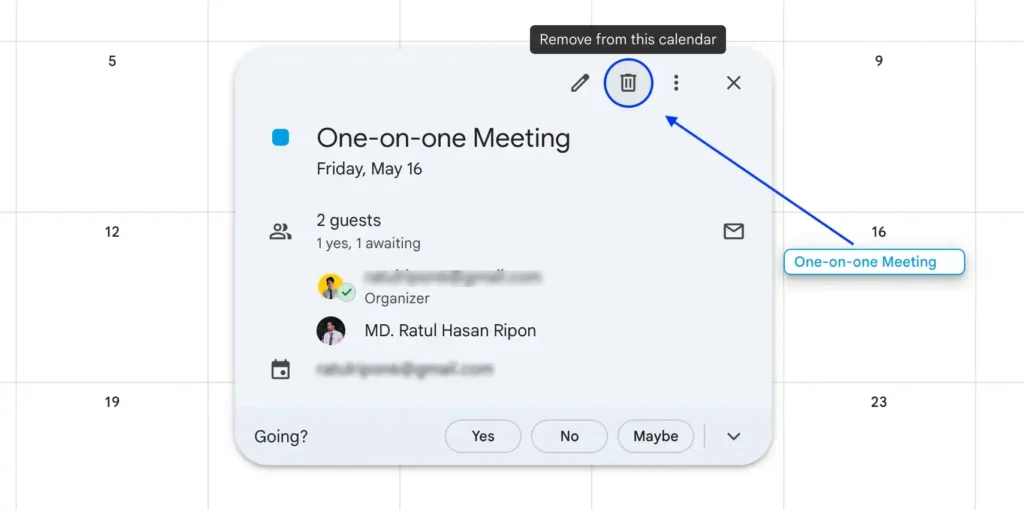 Cancel a invited Meeting on google calendar